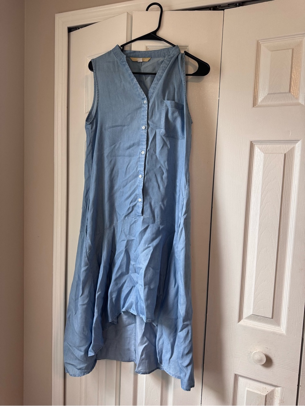 Hope & Harlow Chambray Blue Tencel High Low Midi Shirt Dress Sleeveless 4 M